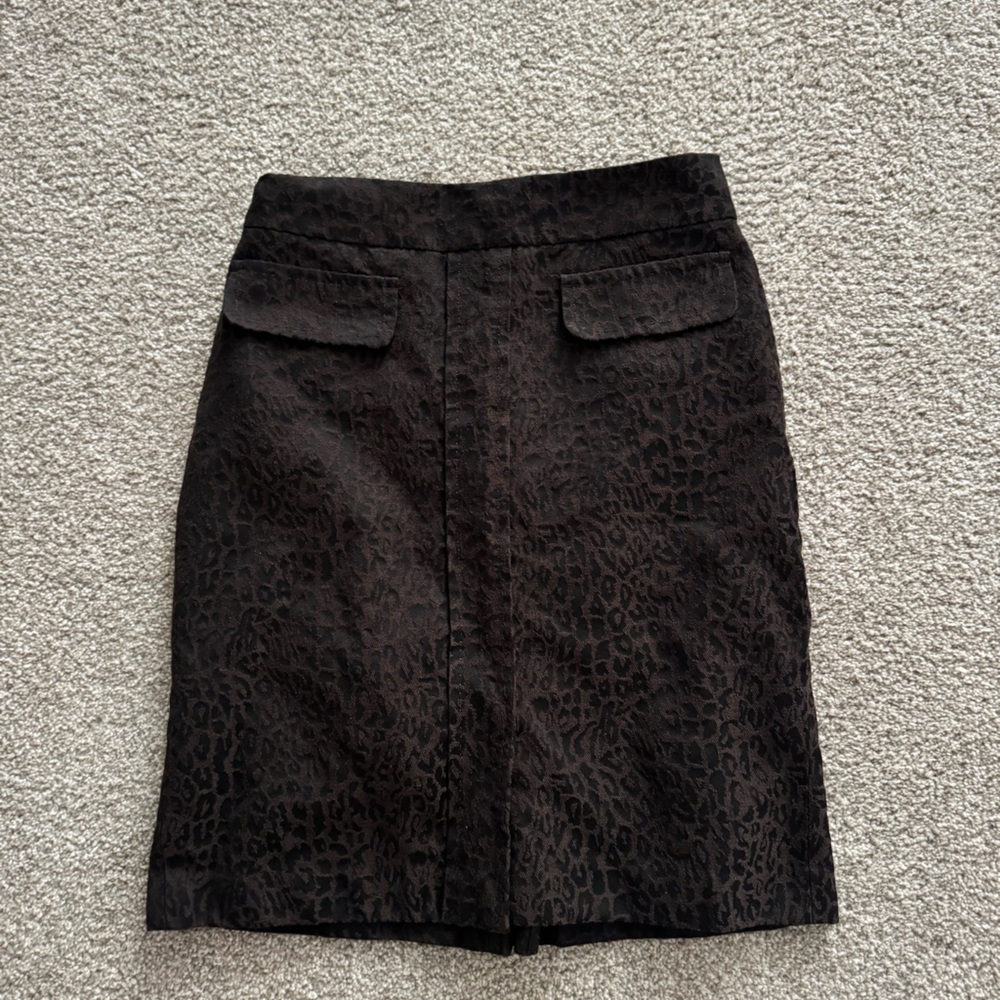 Ann Taylor Brown Leopard Print Pencil Skirt Virgin Wool Animal Women's 6 Petite